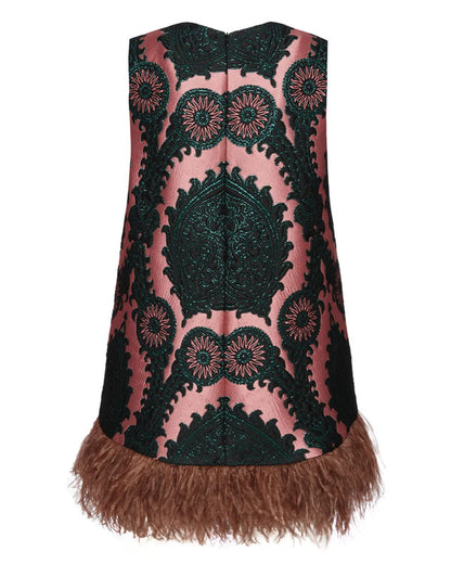 The View 2025 Sara Haines Pink Printed Feather Trim Top