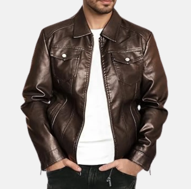 Titan Turn Down Collar Men Biker Jacket