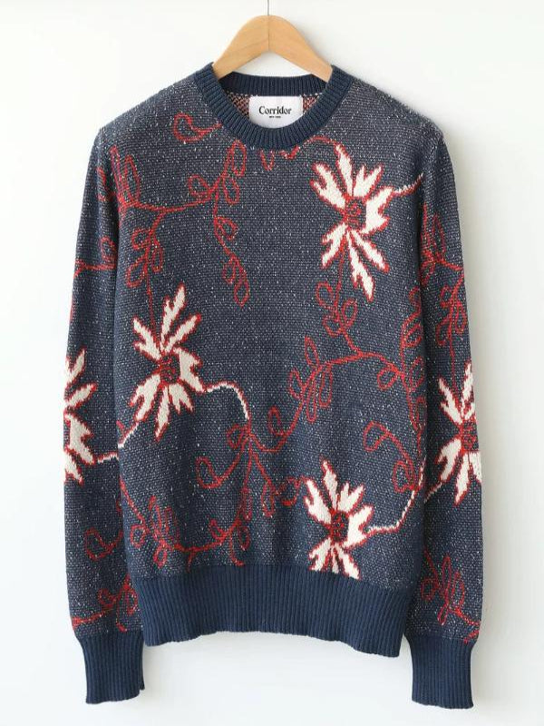 �TOILE 2025 Gideon Glick Navy Blue Floral Print Sweater
