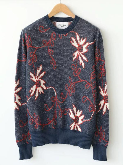 �TOILE 2025 Gideon Glick Navy Blue Floral Print Sweater