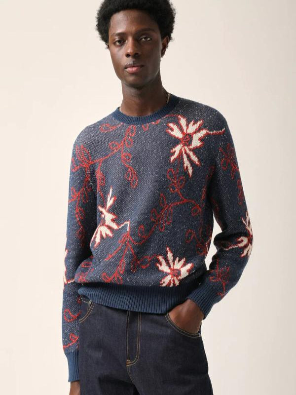 �TOILE 2025 Gideon Glick Navy Blue Floral Print Sweater