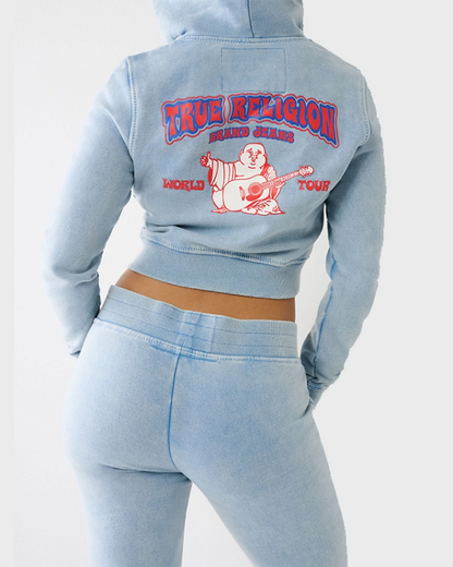 True Religion Women Big T Logo Cropped Hoodie