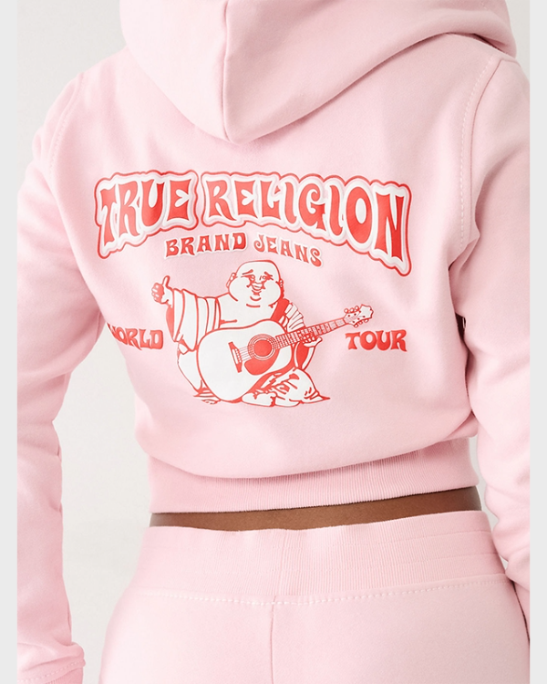 True Religion Women Big T Logo Cropped Hoodie