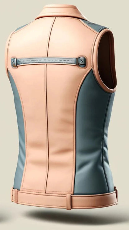 Two-tone pink and gray vest on a beige background
