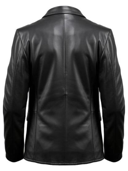 Two Button Men Black Leather Blazer - Leather Blazer for Men