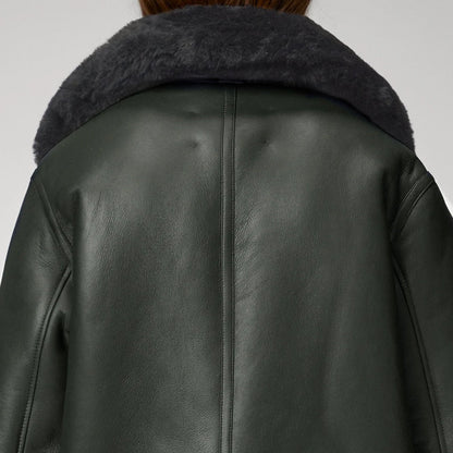 Women’s Green RAF Aviator Styled Shearling Leather Jacket