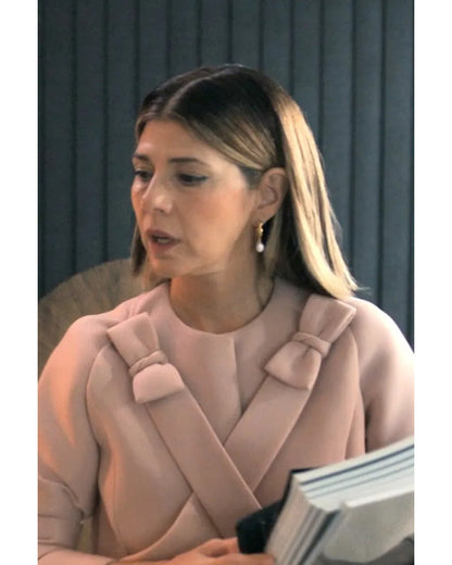 Upgraded 2024 Marisa Tomei Dusky Pink Bow Jacket