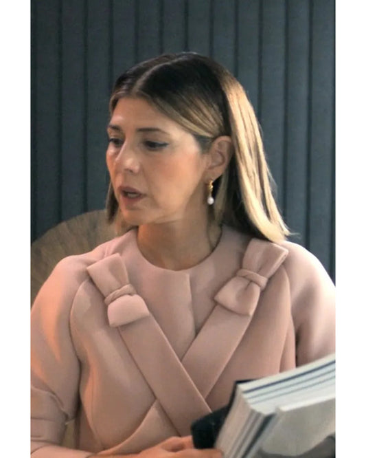 Upgraded 2024 Marisa Tomei Dusky Pink Bow Jacket