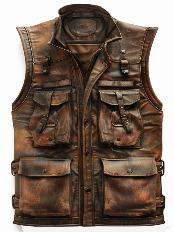 Vintage Brown Military Leather Vest