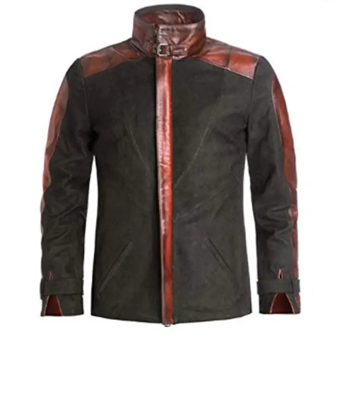 Men's Black Red Vintage Leather Biker Jacket front view