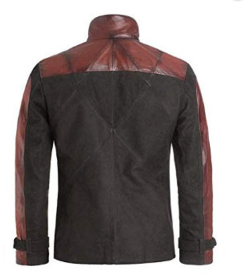 Men's Black Red Vintage Leather Biker Jacket zipper and pocket detail
