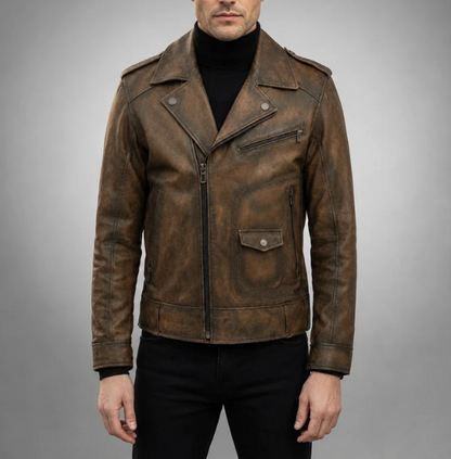 Vintage Warrior Distressed Brown Leather Jacket