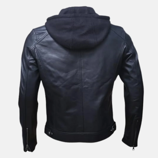 Vortex Removable Hood Mens Leather Motorcycle Jacket
