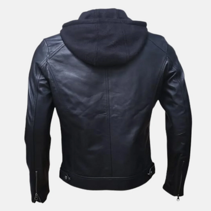 Vortex Removable Hood Mens Leather Motorcycle Jacket