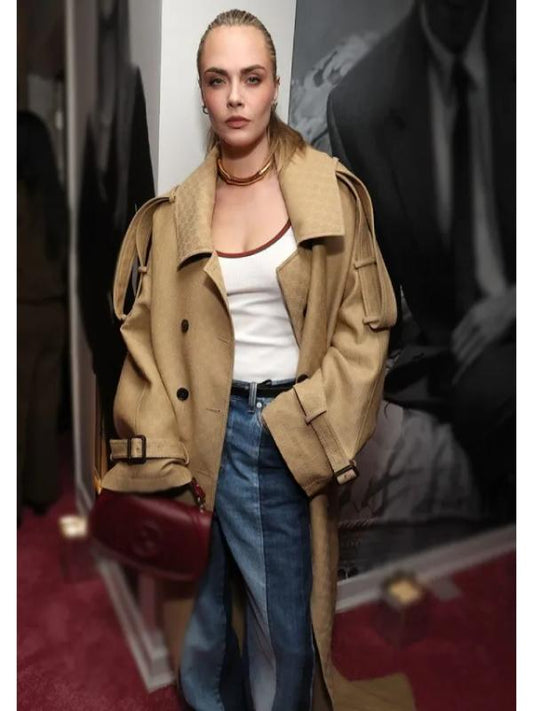 W Magazine Party 2025 Cara Delevingne Brown Coat