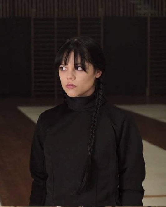 Wednesday Jenna Ortega Neck Cropped Black Shirt