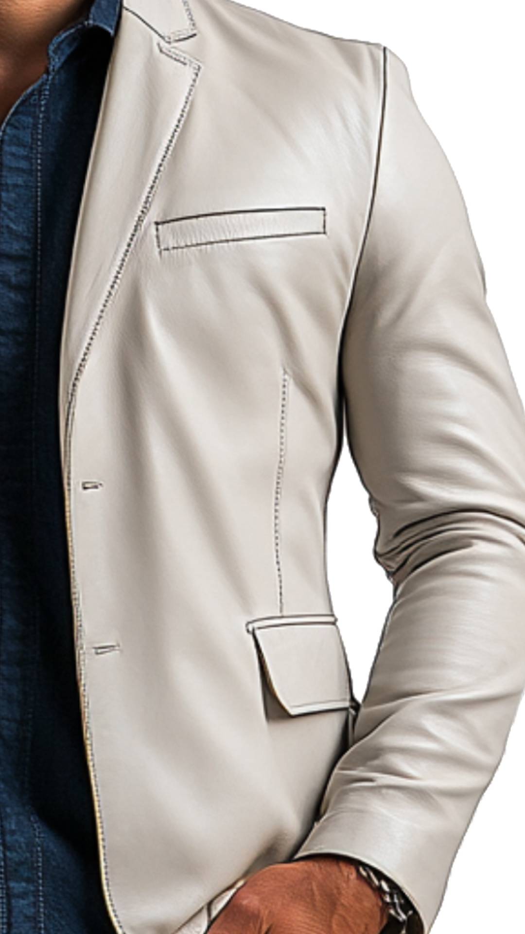 William White Leather Blazer - Leather Blazer for Men White