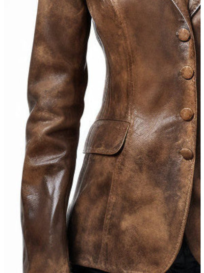Women Alessia Brown Distressed Leather Blazer