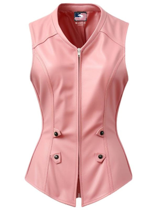 Women Baby Pink Leather Vest