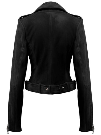 Women Biker Black Suede Leather Jacket