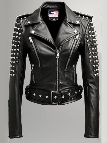 Women Black Biker Real Leather Jacket