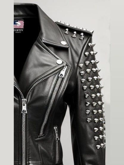 Women Black Biker Real Leather Jacket