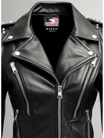 Women Black Biker Real Leather Jacket