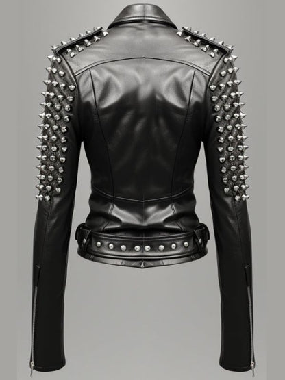 Women Black Biker Real Leather Jacket