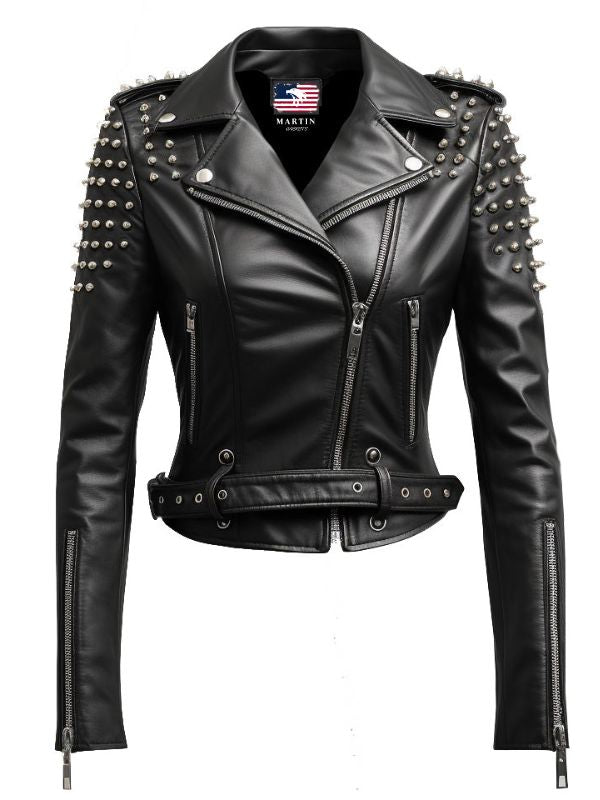 Women Black Biker Slimft Real Leather Jacket