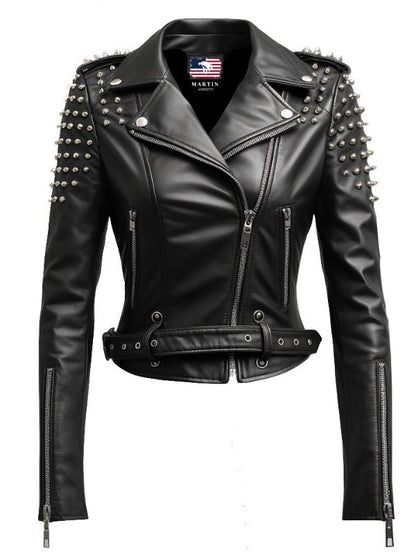 Women Black Biker Slimft Real Leather Jacket