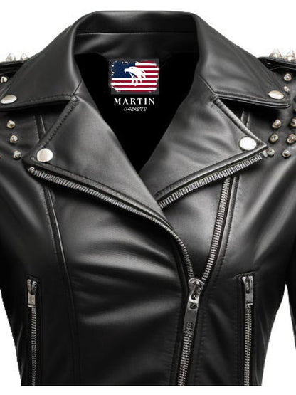 Women Black Biker Slimft Real Leather Jacket