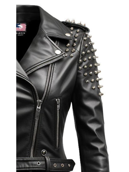Women Black Biker Slimft Real Leather Jacket