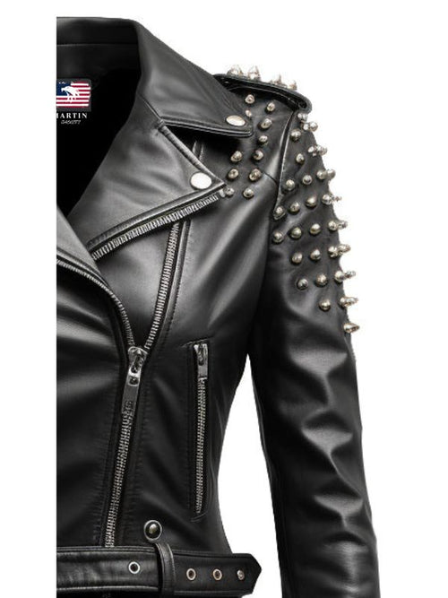 Women Black Biker Slimft Real Leather Jacket