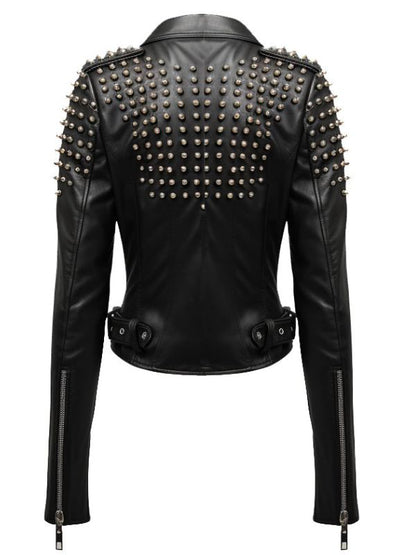 Women Black Biker Slimft Real Leather Jacket