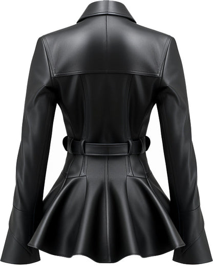 Women Black Designer Peplum Leather Jacket