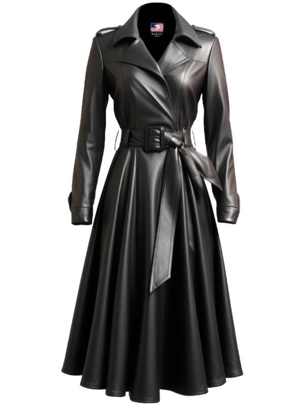 Women Black Leather Coat - Long Leather Coat
