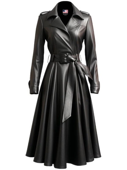 Women Black Leather Coat - Long Leather Coat