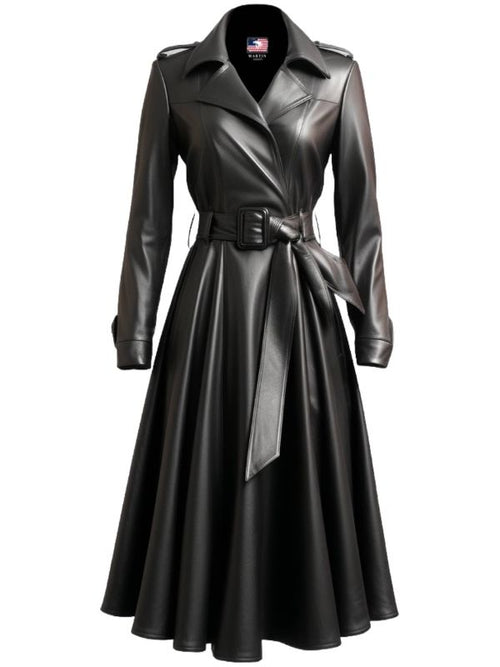 Women Black Leather Coat - Long Leather Coat
