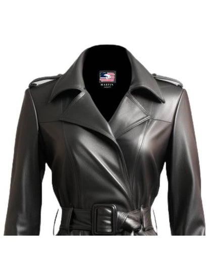 Women Black Leather Coat - Long Leather Coat