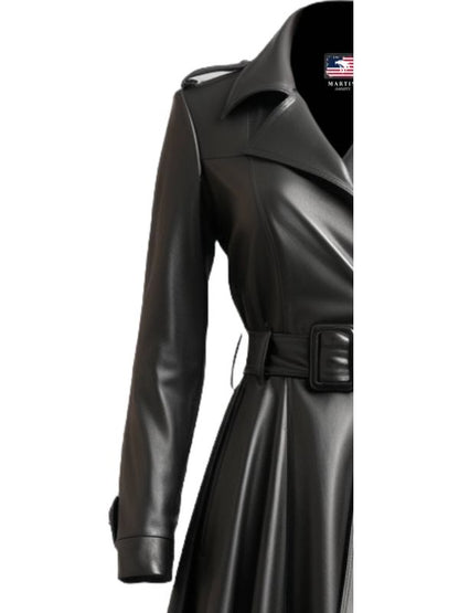Women Black Leather Coat - Long Leather Coat
