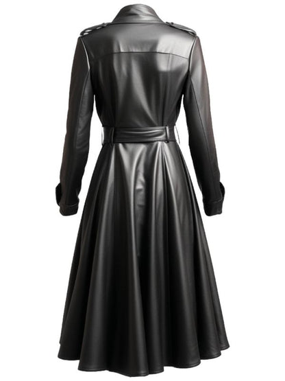 Women Black Leather Coat - Long Leather Coat