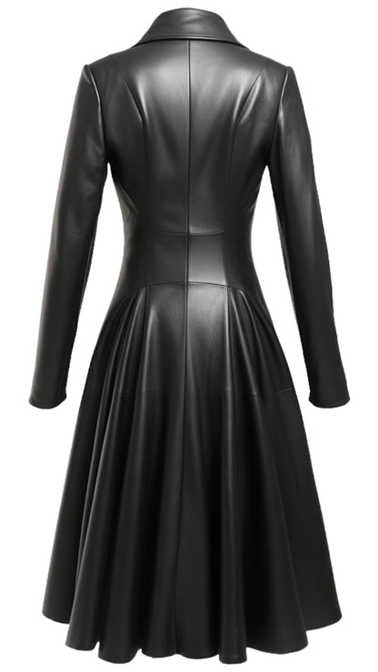 Women Black Leather Long Coat - Long Leather Coat