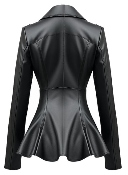 Women Black Peplum Leather Jacket
