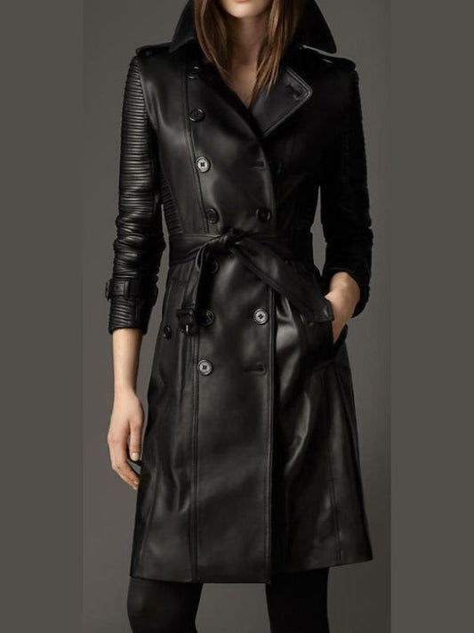 Women Black Military Stylish Leather Coat