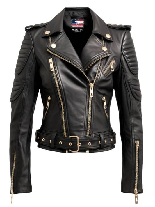 Women Black Quilted Designer Leather Jacket