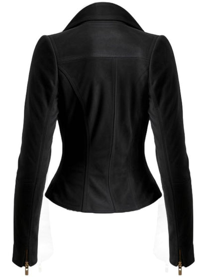 Women Black Suede Leather Jacket with Golden Zipper