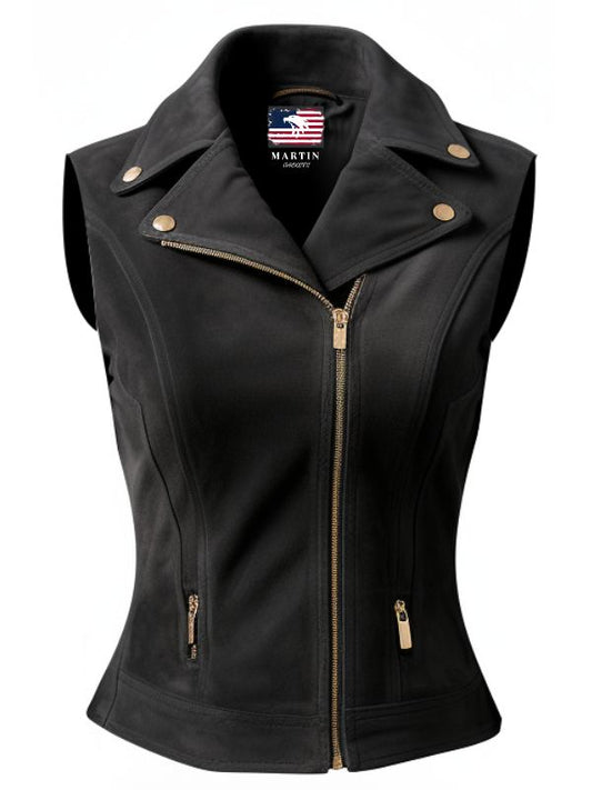 Women Black Suede Leather Vest