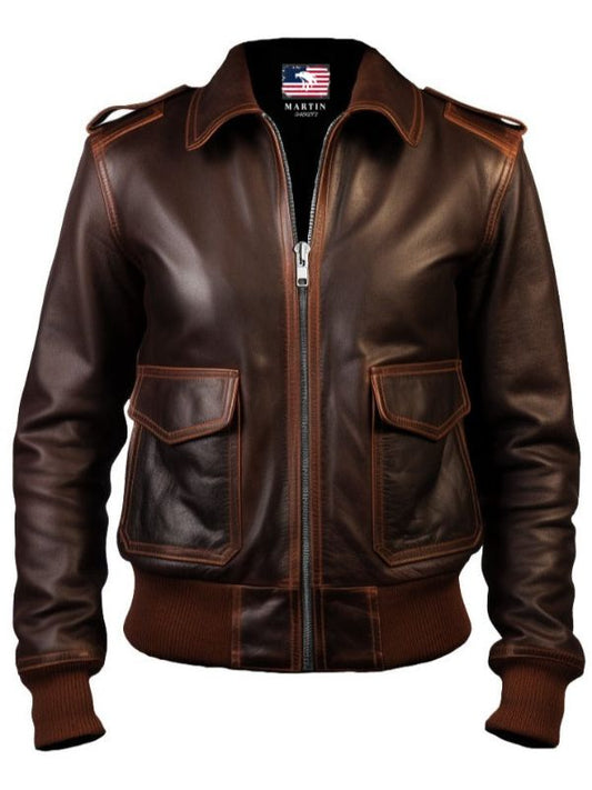 Women Bomber Leather Jacket- Brown Leather Jacket for Women