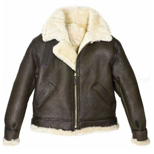 Women’s Brown Aviator Fur Shearling Leather Jacket