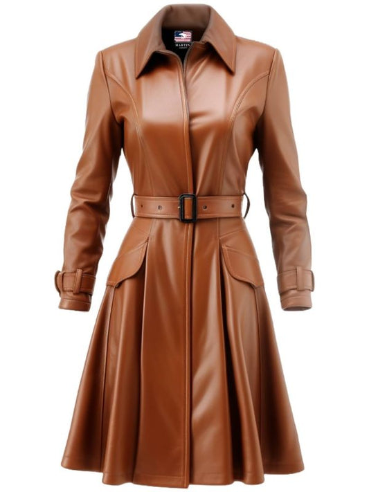 Women Brown Leather Coat - Brown Stylish Leather Coat